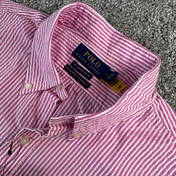 Polo Ralph Lauren Other - Polo Ralph Lauren Shirt Men Medium Pink Seersucker Stripe Untuck Fit Wrinkle NEW